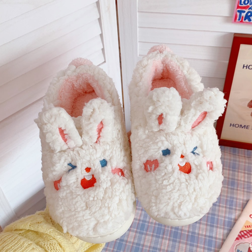 Fluffy cotton slippers female winter lovely home indoor warm cotton drag soft cute Rui Rui rabbit cartoon couple cotton shoes Application Scenario