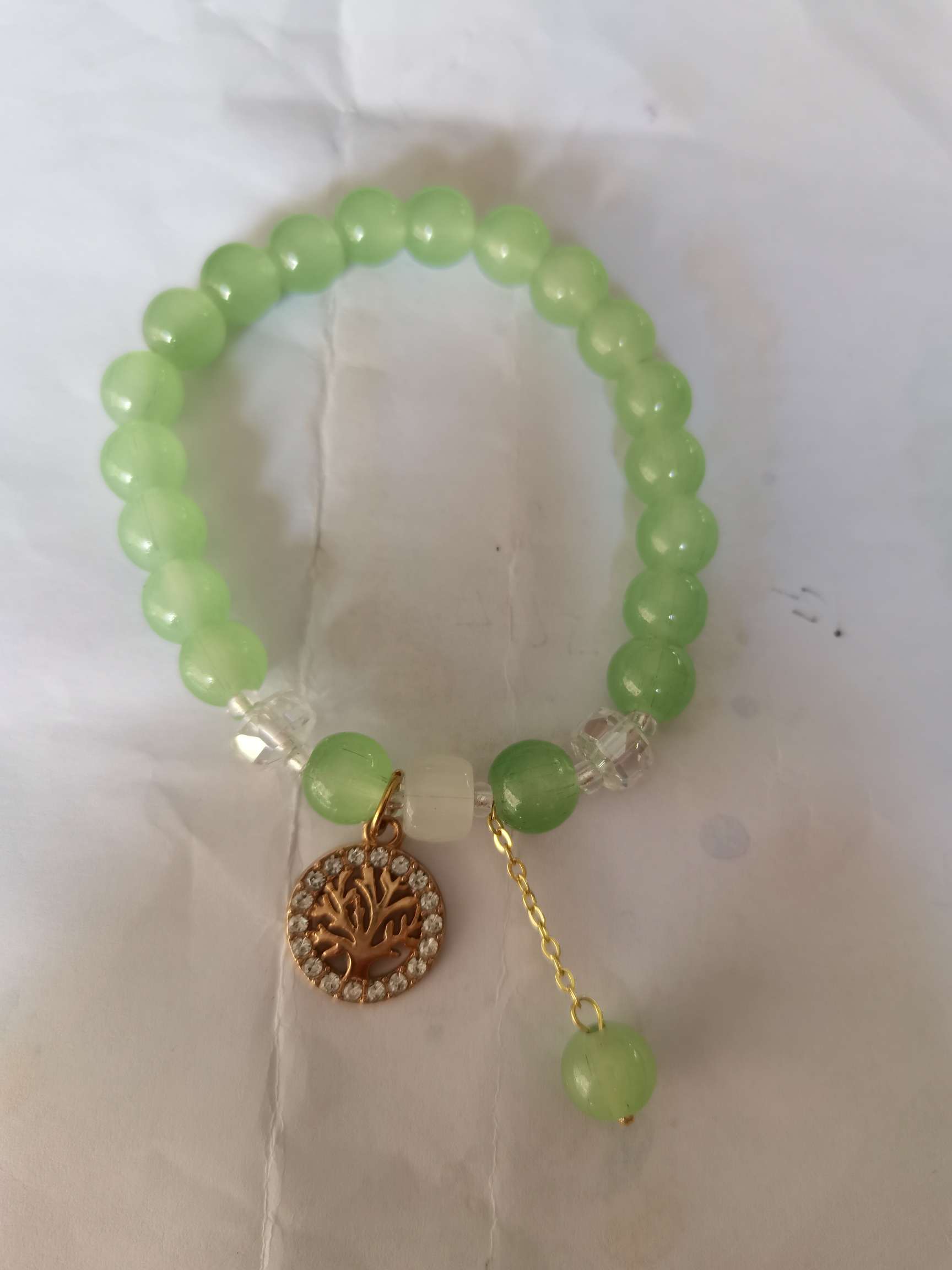 点钻金色流行生命树挂件手链绿色水晶吊坠饰品手串手链文玩手串手链