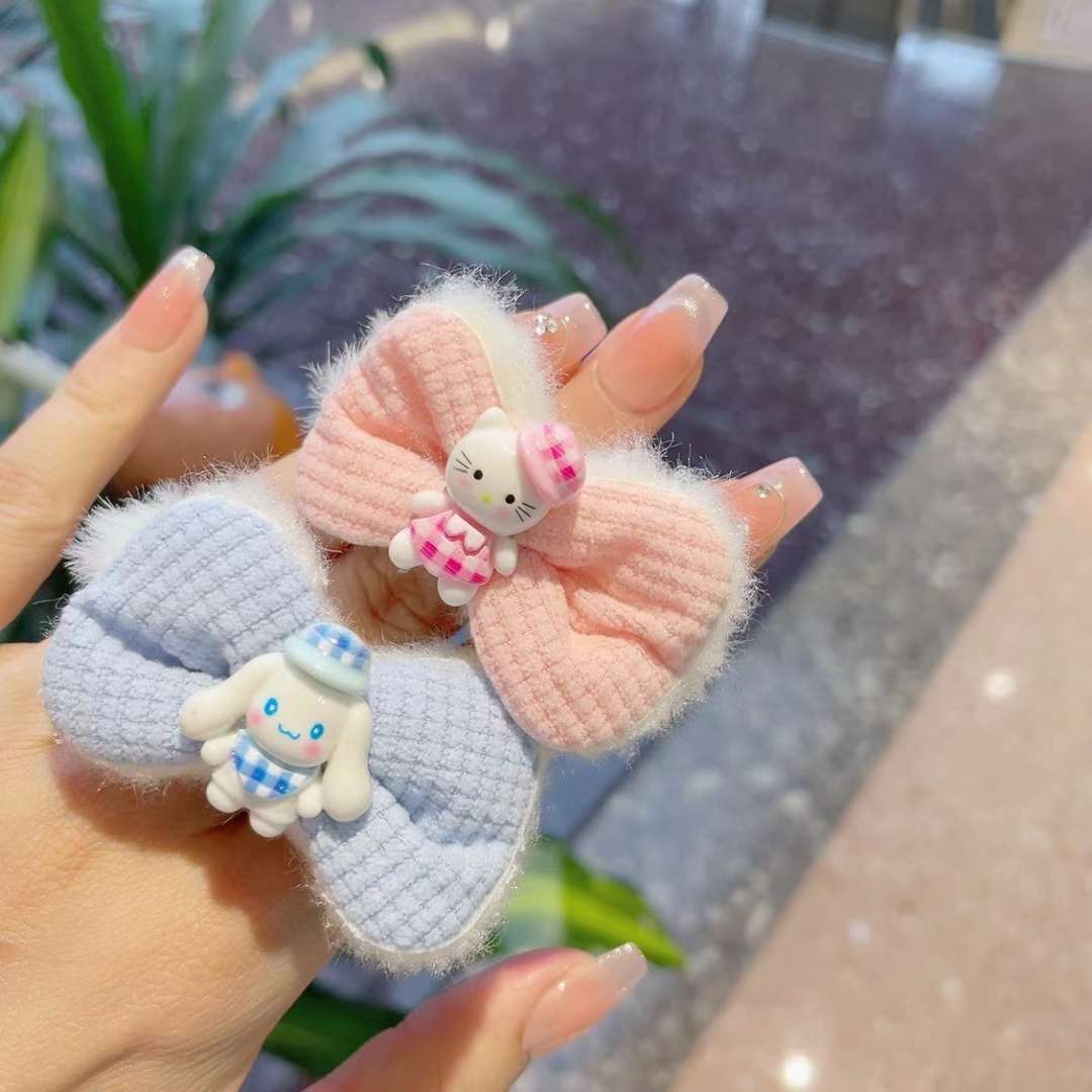 Korean version of fluffy bow tie cartoon rubber band hair tie details Picture