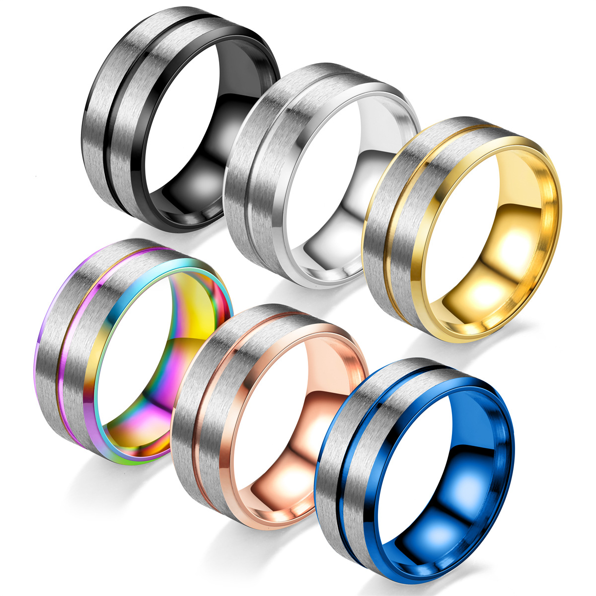Exhibition partner 8mm Europe and the United States simple stainless steel ring fashion silver black rose gold titanium steel men's wedding ring manufacturers approved full figure
