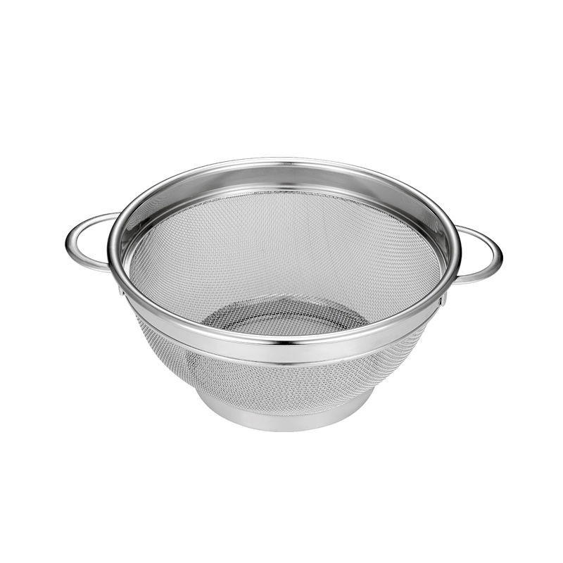 DF99232 High-sided double-ear mesh basket, thickened stainless steel vegetable washing basin, household kitchen draining basket, rice-washing basket, fruit basin, rice-washing sieve, round mesh sieve, DF Trading House Specification image