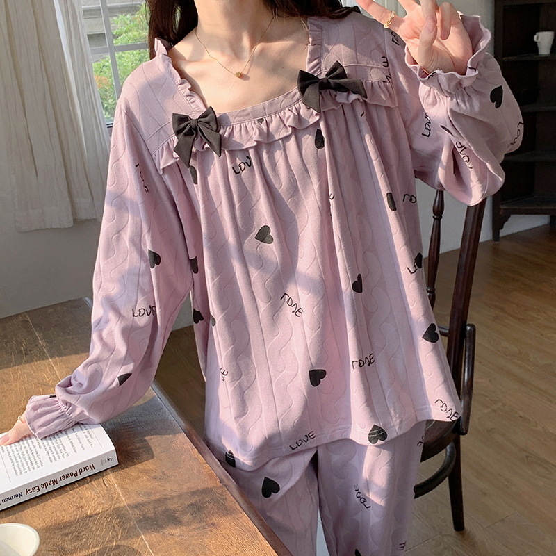 2022 new pajamas women spring and autumn autumn white palace style long-sleeved home dress large size can be worn outside the suit Specification drawing