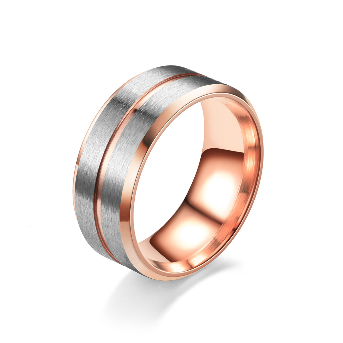 Exhibition partner 8mm Europe and the United States simple stainless steel ring fashion silver black rose gold titanium steel men's wedding ring manufacturers approved details Picture