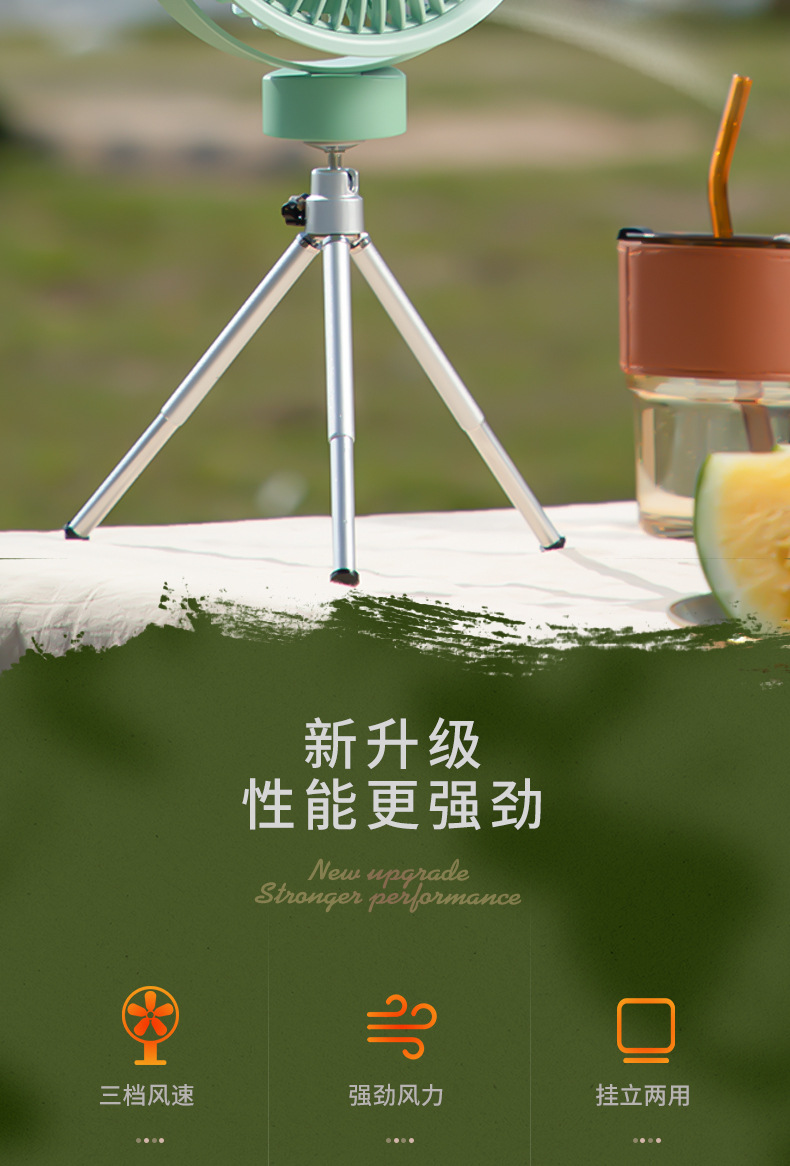 灯光露营风扇USB小风扇户外电扇三脚架桌面风扇宿舍迷你充电风扇详情2