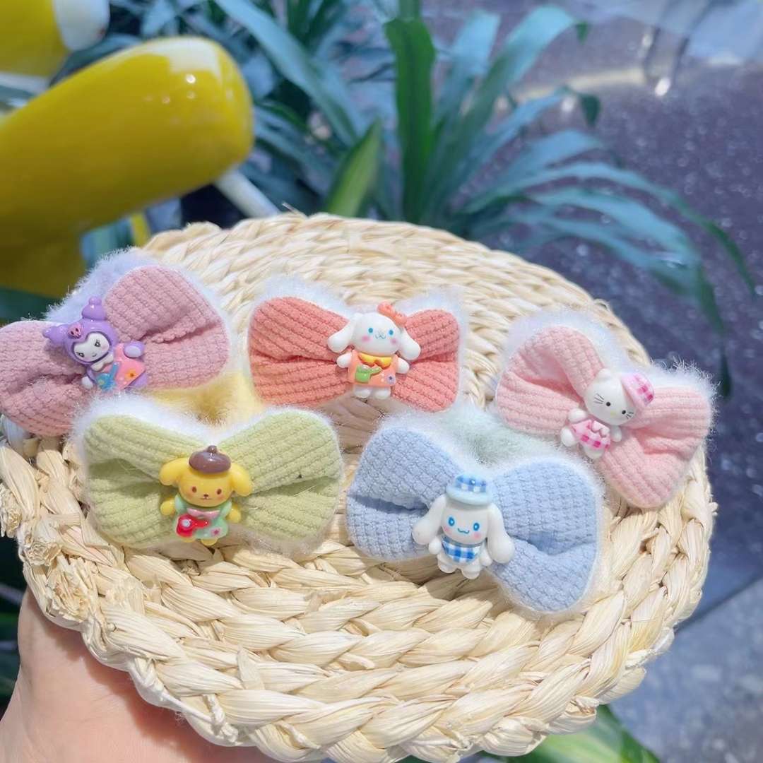 Korean version of fluffy bow tie cartoon rubber band hair tie