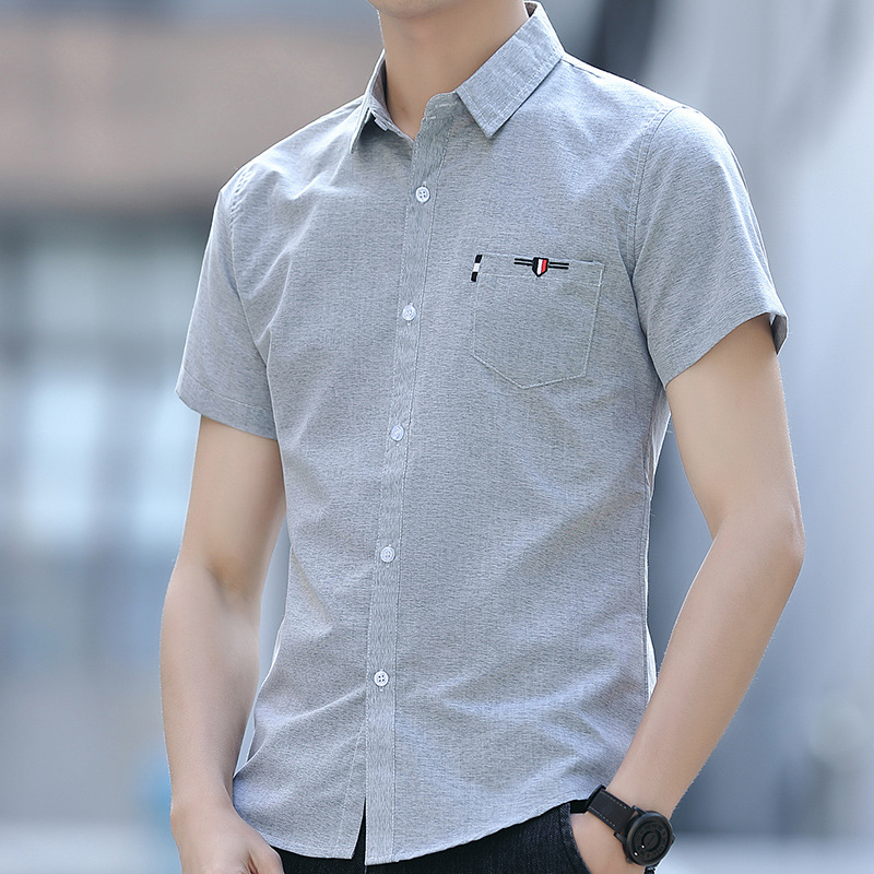 男士短袖衬衫韩版潮流商务风格帅气条纹衬衣夏装休闲坠感寸衫上衣