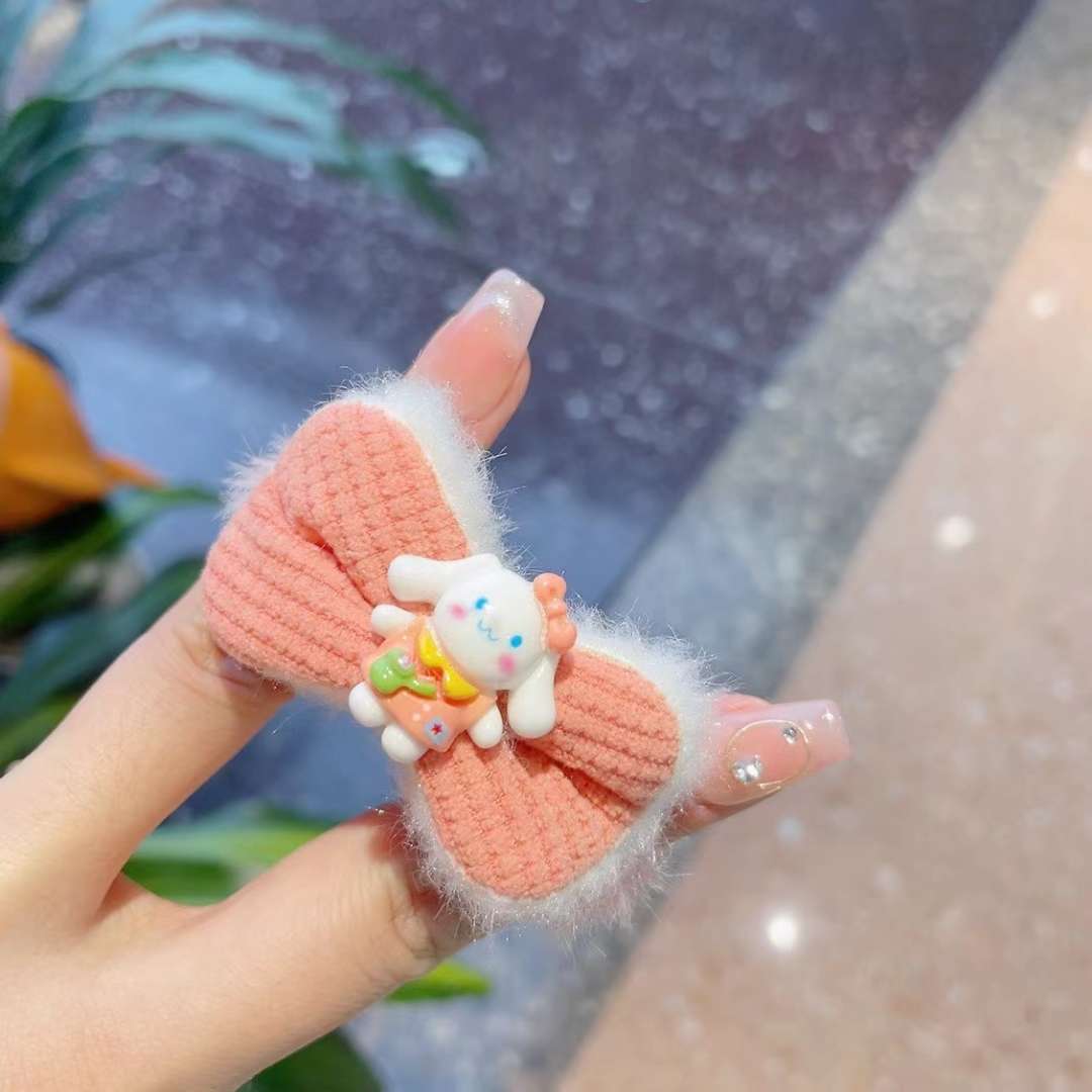 Korean version of fluffy bow tie cartoon rubber band hair tie detail image 4