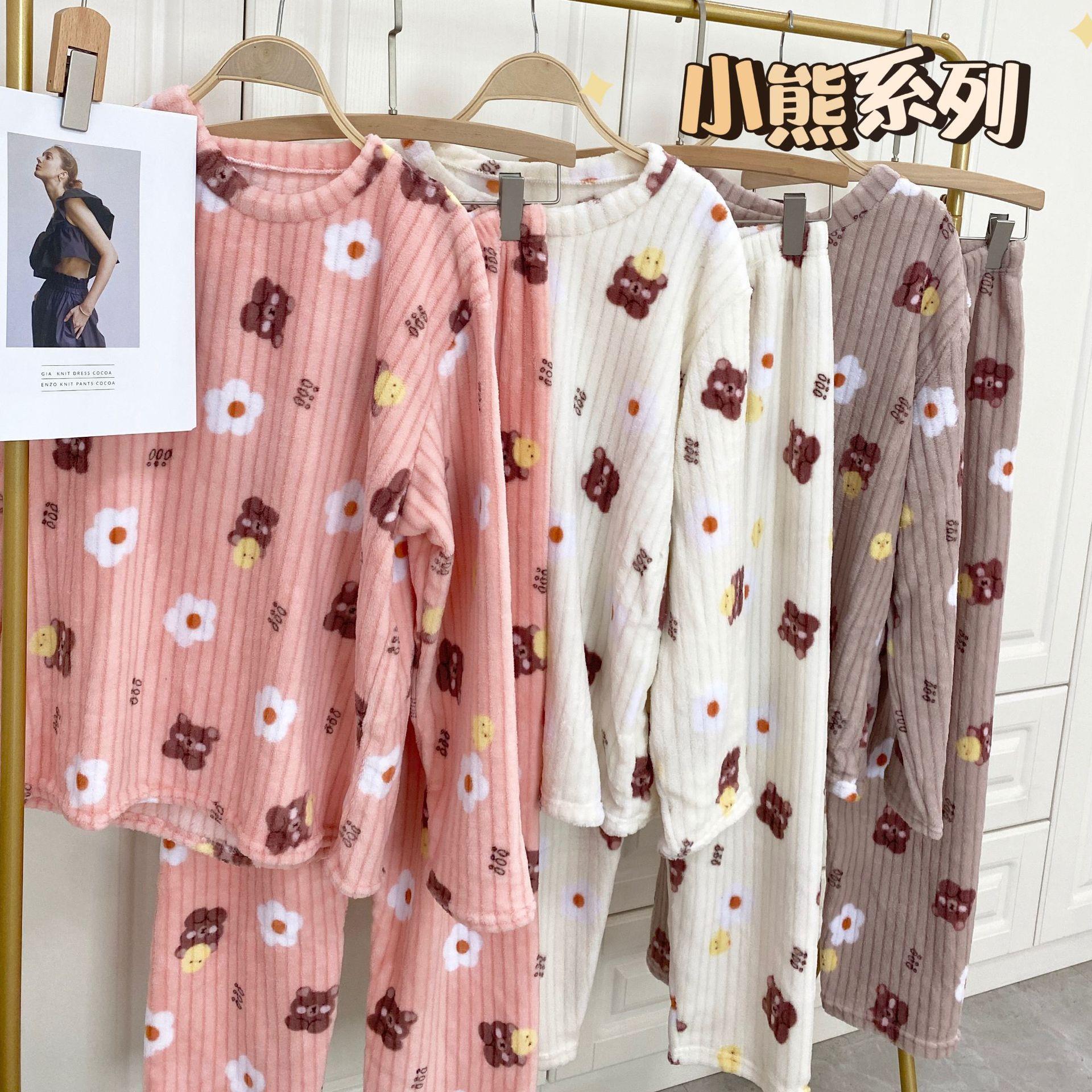 Coral velvet warm pajamas women autumn winter cartoon peach warm set home wear large size can be worn fashion Application Scenario