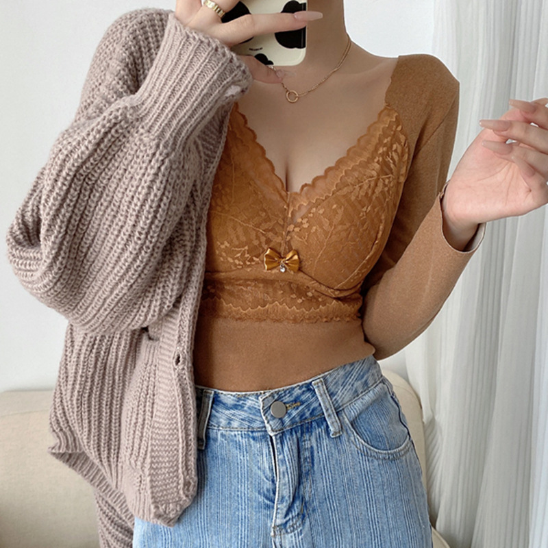 Mingyuan autumn and winter new German cashmere cashmere silk warm vest women fixed cup with chest pad back heart free bra underwear full figure