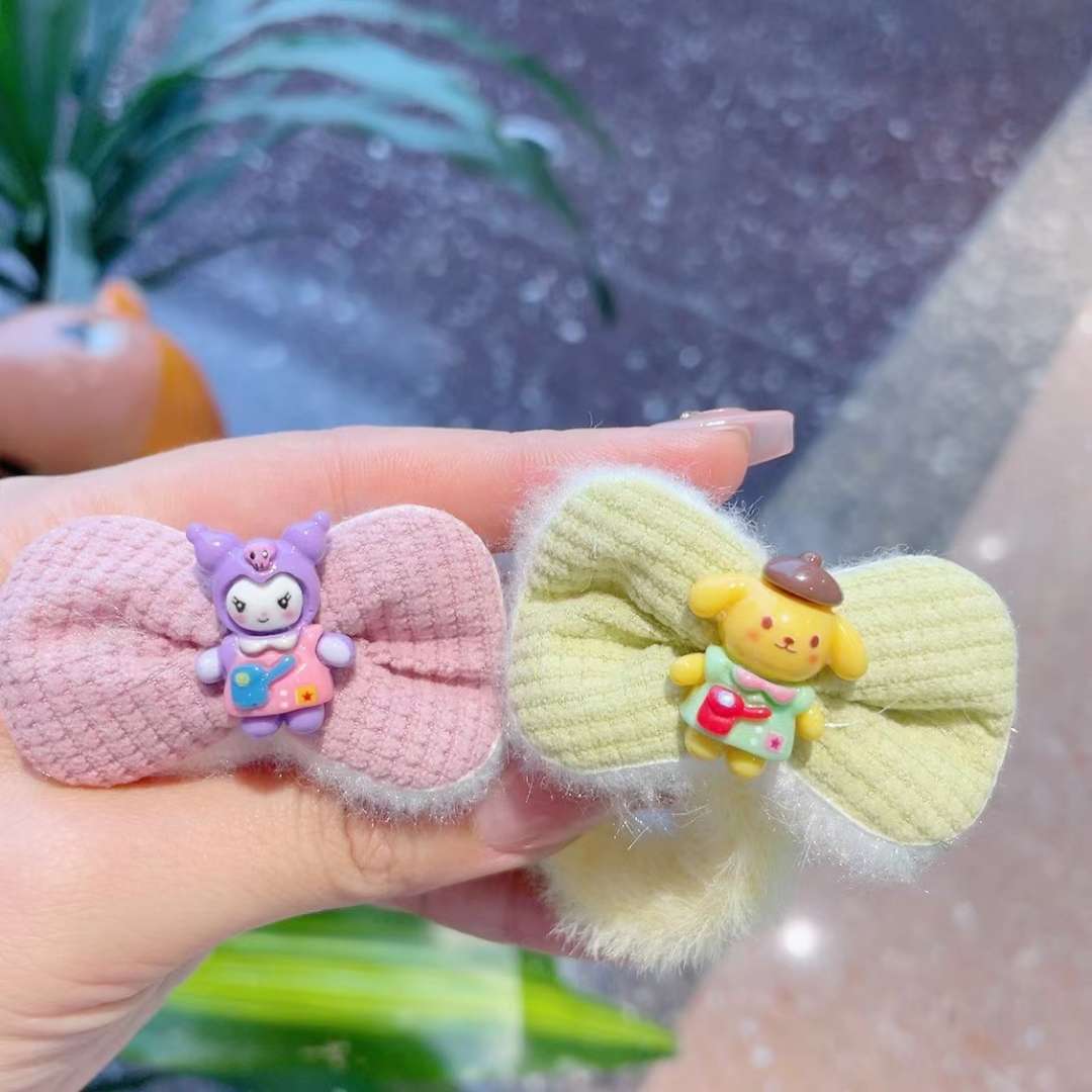 Korean version of fluffy bow tie cartoon rubber band hair tie detail image 3