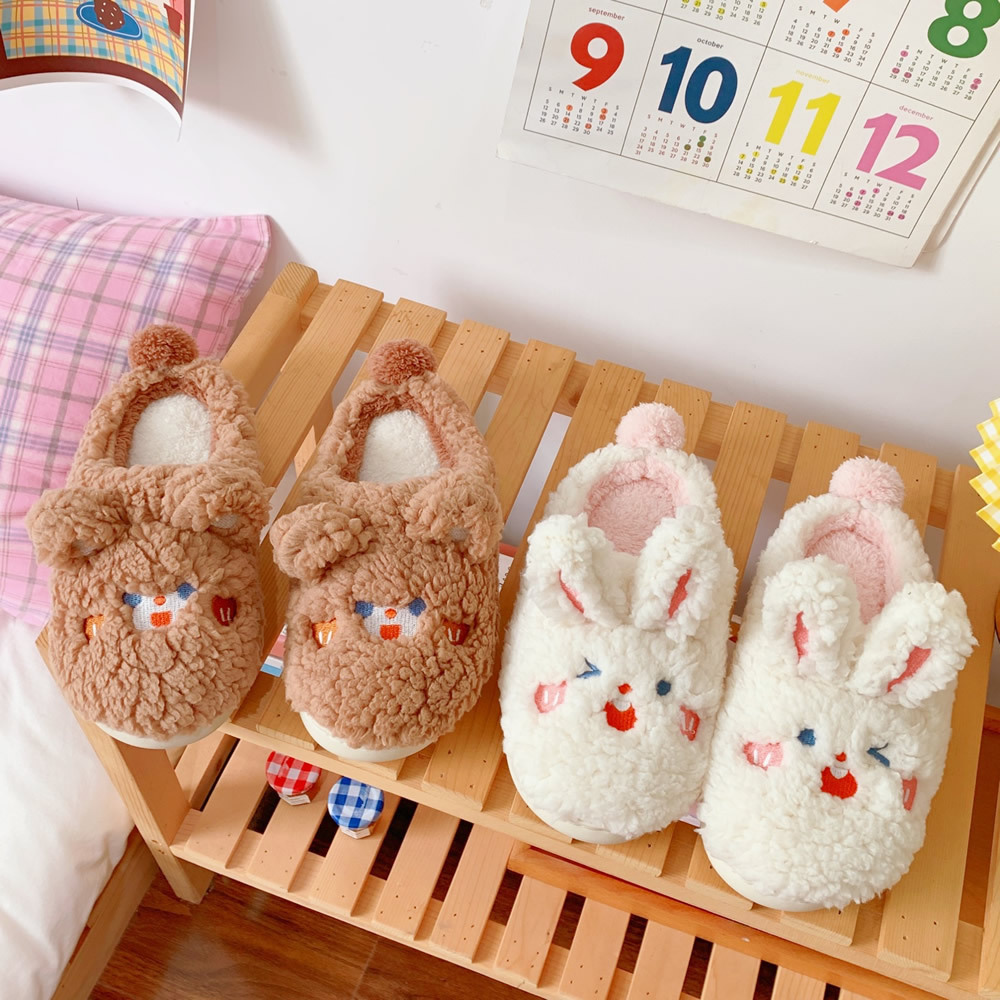 Fluffy cotton slippers female winter lovely home indoor warm cotton drag soft cute Rui Rui rabbit cartoon couple cotton shoes Specification drawing