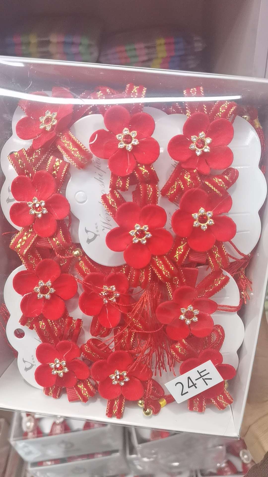 Boxed Big Red Hair Clip Small Red Flower With Diamond Series Pressure Clip New Year Fashion Cute Headdress