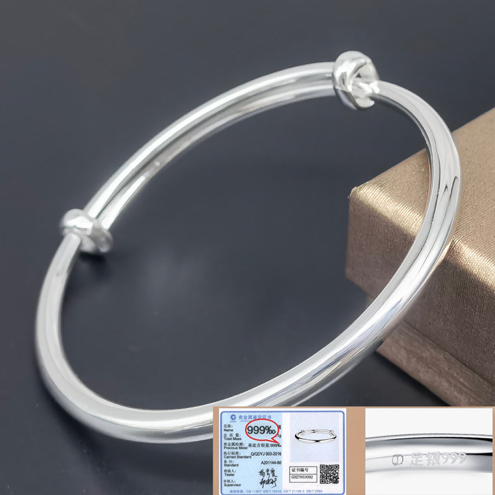 【 Factory wholesale 】 Sterling silver bracelet round stick bare silver adult bracelet silver 999 push and pull sterling silver bracelet Specification drawing