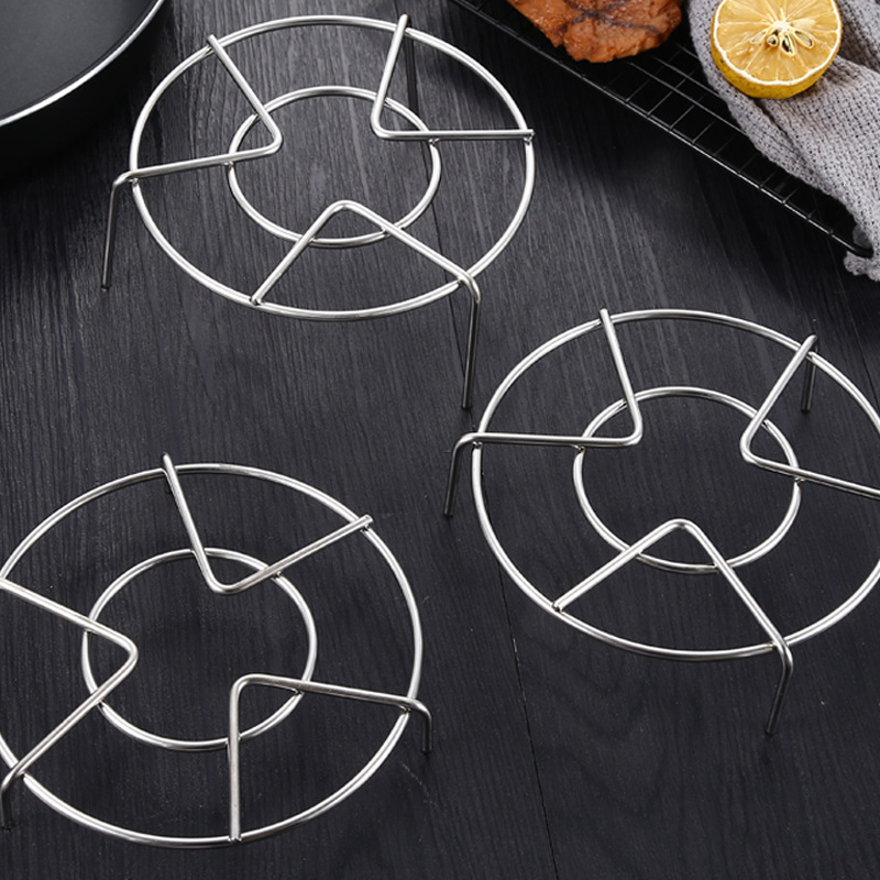 DF99831 Thickened non-magnetic steaming rack, stainless steel 4mm thickened steaming rack, non-magnetic triangular foot steaming rack, multi-functional water steam pot pad, frying rice cooker, DF Trading House Application Scenario