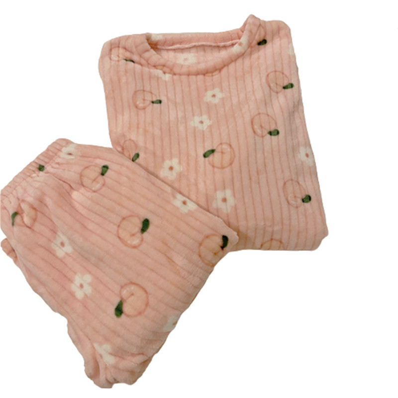 Coral velvet warm pajamas women autumn winter cartoon peach warm set home wear large size can be worn fashion Item Picture