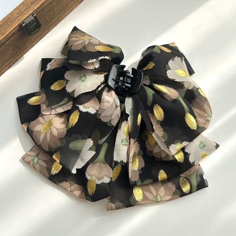 2023新款碎花飘带流苏头发抓夹发夹子头饰发卡子女爪夹爪子鲨鱼夹详情图3