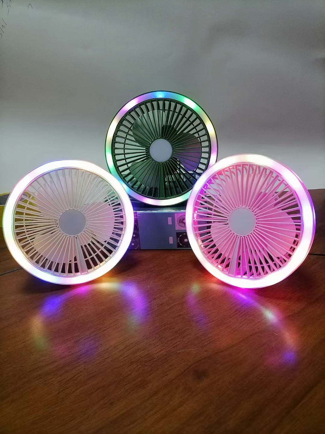 Desktop fill light stand fan, color light night light fan, camping colorful table lamp fan, mini USB details Picture