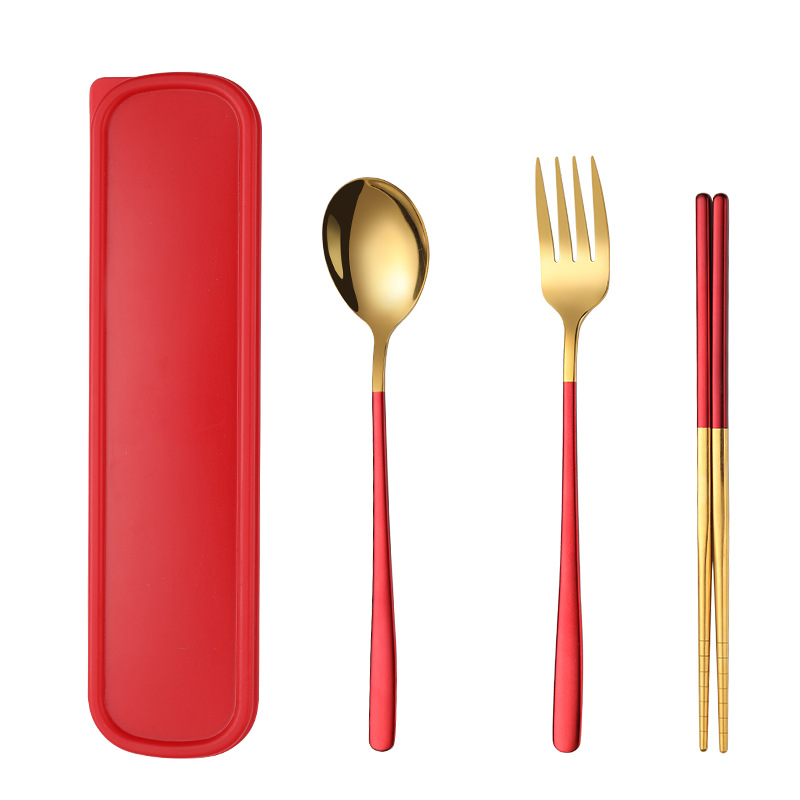 不锈钢便携餐具叉子勺子筷子套装韩式三件套户外礼品学生餐具套装详情图5