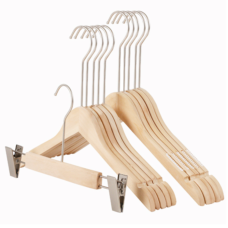 Women's clothing store solid wood hangers log no paint anti-slip wooden clothes pants hanging women's clothes hanging wholesale details Picture