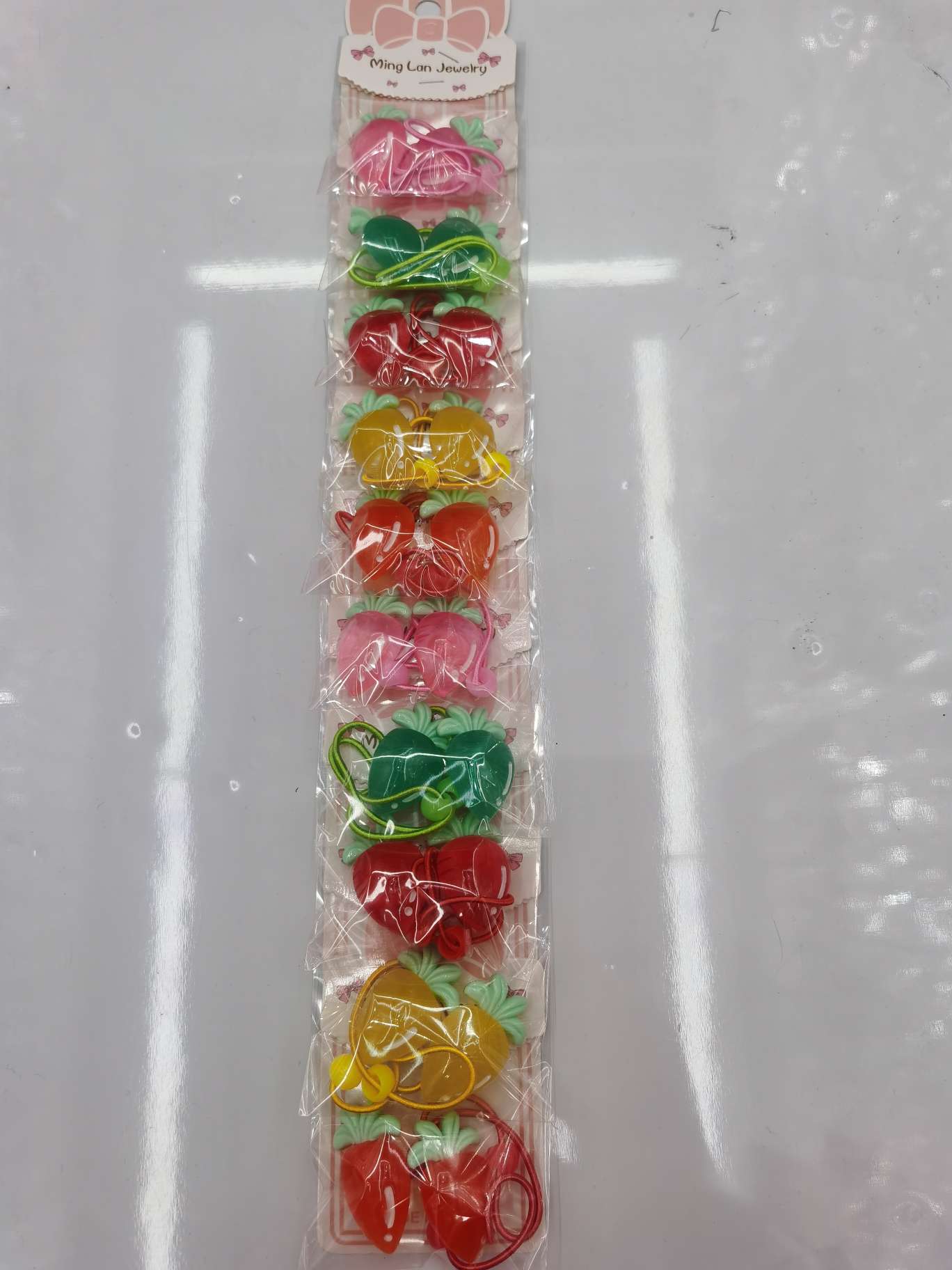 中号透明水果萝卜款五色树脂皮筋10对一卡茗兰饰品