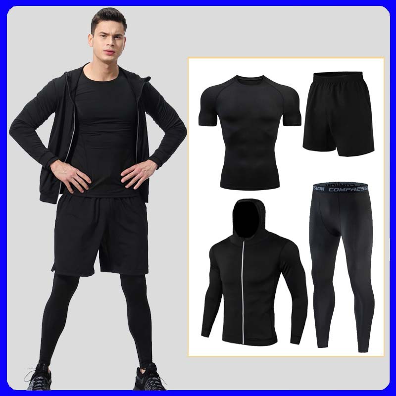 Gym sports running set men's breathable quick drying fitness wear night run five sets of tight long-sleeved training clothes details Picture