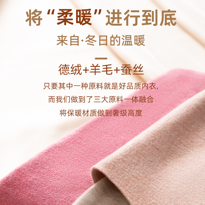 Silk cashmere thermal underwear women's velvet suit men's long Johns with velvet thickened undercoat winter details Picture
