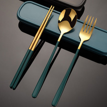 不锈钢便携餐具叉子勺子筷子套装韩式三件套户外礼品学生餐具套装