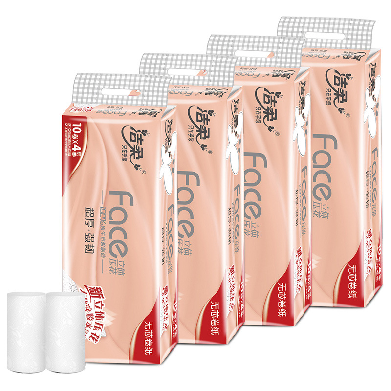Clean soft tissue coreless roll paper toilet paper household affordable packing box 10 volumes 4-layer 4D three-dimensional embossing package Item Picture