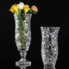 轻奢欧式广口水晶玻璃花瓶加厚高脚水晶浮雕特大居家水养鲜花摆件