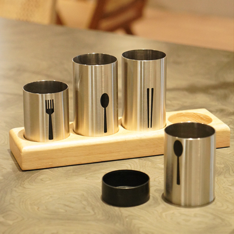 木座三孔/筷子筒/不锈钢/木座/木架筷子筒/收纳筒/创意厨房/沥水餐具套装/DF TRADING HOUSE产品图