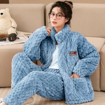 冬季新款珊瑚绒睡衣女三层夹棉加绒加厚卡通可爱法兰绒睡衣可定制