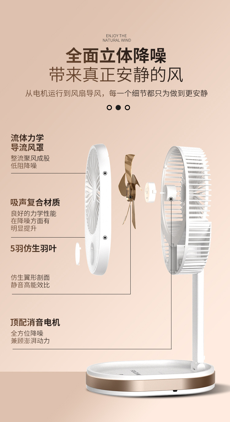 Desktop fan, office, home, dormitory, desktop portable, silent, usb charging, foldable small fan pic 6