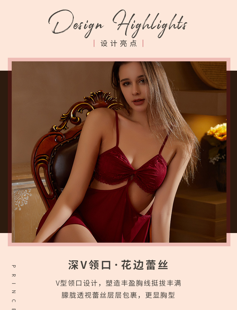 Erotic lingerie, cut-out sexy lingerie, passionate nightdress, charming, no-take mesh lace one-piece dress for ladies pic 6