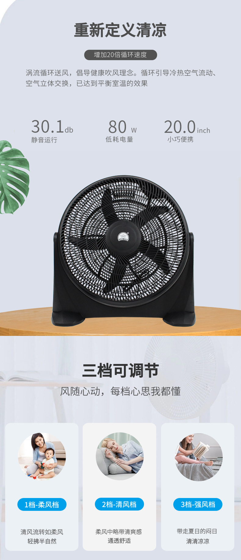 趴地扇大风量五叶工业落地扇家用机械式电风扇强劲风力详情3