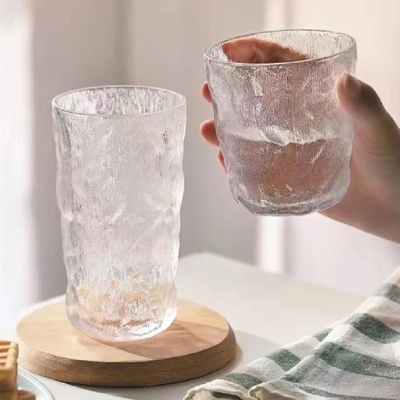 批发网红爆款高矮磨砂冰川杯牛奶杯奶茶杯透明玻璃水杯玻璃杯工厂图