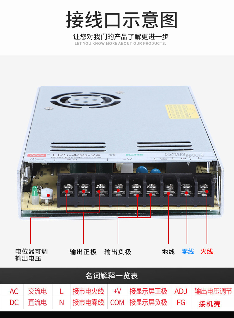 开关电源24V LRS系列400W交直流输入 充电桩电源变 压器详情5