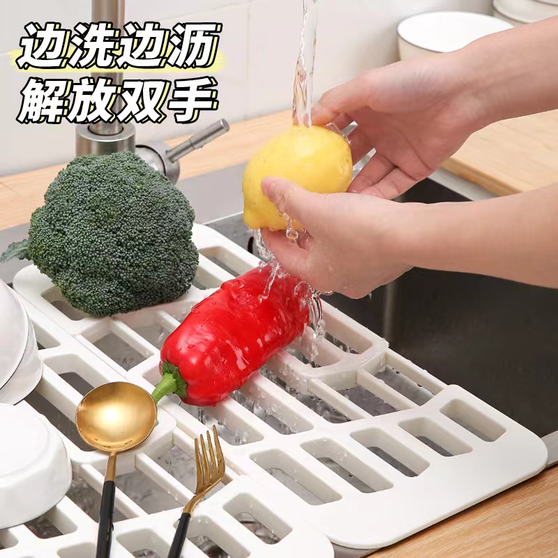 可伸缩水池洗碗池置物架抽拉沥水篮厨房台面水槽碗碟果蔬板收纳架详情图9