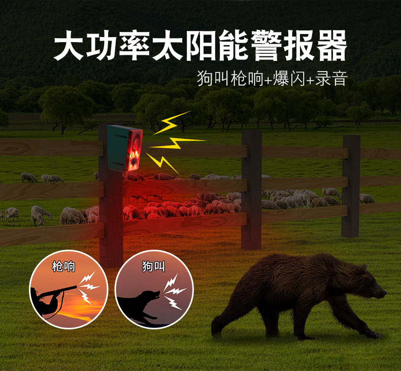 太阳能报警器驱兽器红外感应声光爆闪警示灯户外可录语音广播喇叭详情1