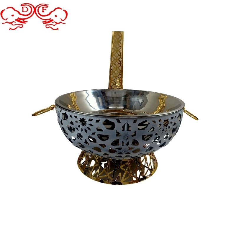 DF68093 stainless steel dining stove, round with lid, alcohol heating, rotating golden buffet pot, constant temperature hanging pot, DF TRADINGHOUSE details Picture
