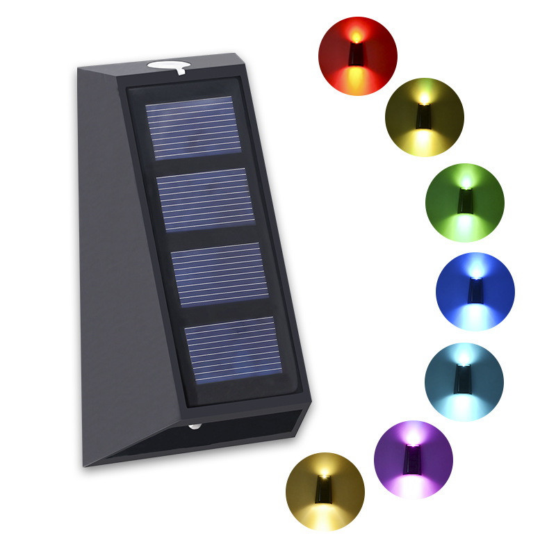 Solar wall lamps, outdoor courtyard garden decoration, seven-color landscape, step fence, fence wall lamps, up and down illumination lamps