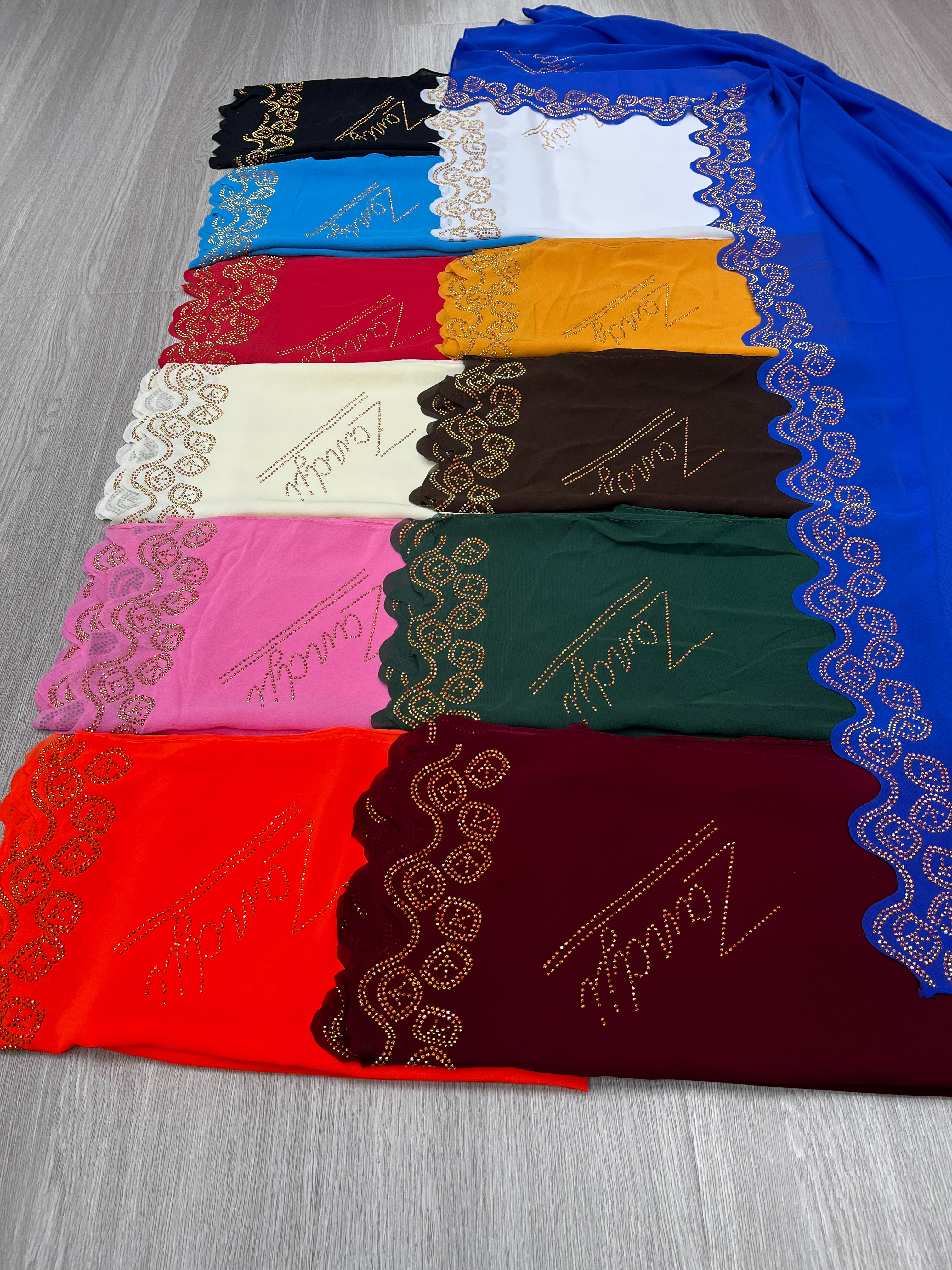 Malay Hot Diamond Rhinestone Monochrome Women's Chiffon Scarf New Breathable Refreshing Neck Long Scarf Hw001 Specification drawing