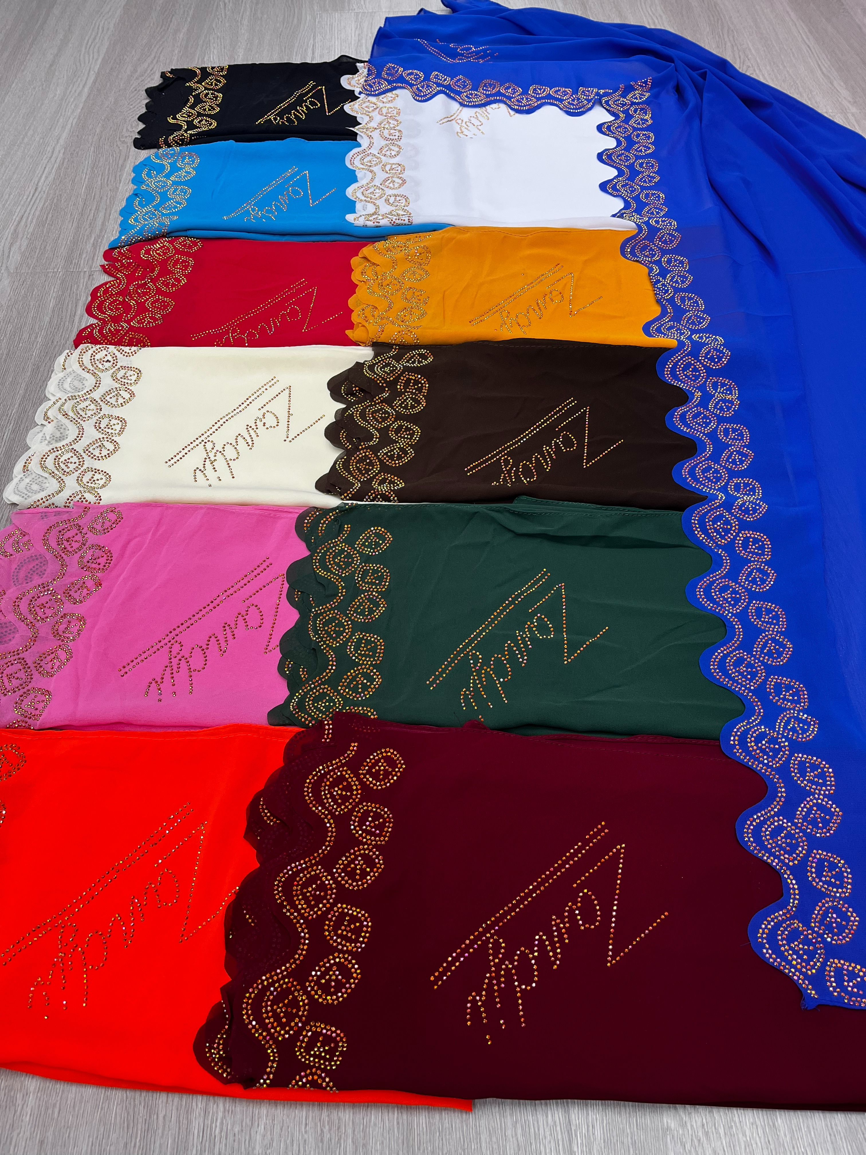 Malay Hot Diamond Rhinestone Monochrome Women's Chiffon Scarf New Breathable Refreshing Neck Long Scarf Hw001 details Picture