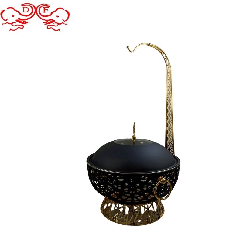 DF68093 stainless steel dining stove, round with lid, alcohol heating, rotating golden buffet pot, constant temperature hanging pot, DF TRADINGHOUSE