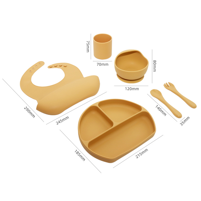 Baby silicone tableware set, food-grade children's and babies' complementary food bowls, plates, forks, spoons, silicone baby and maternal products Specification image