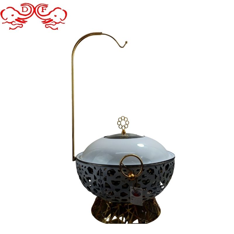 DF68093 stainless steel dining stove, round with lid, alcohol heating, rotating golden buffet pot, constant temperature hanging pot, DF TRADINGHOUSE Item Picture
