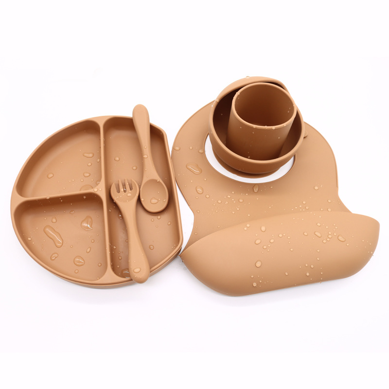 Baby silicone tableware set, food-grade children's and babies' complementary food bowls, plates, forks, spoons, silicone baby and maternal products details Picture
