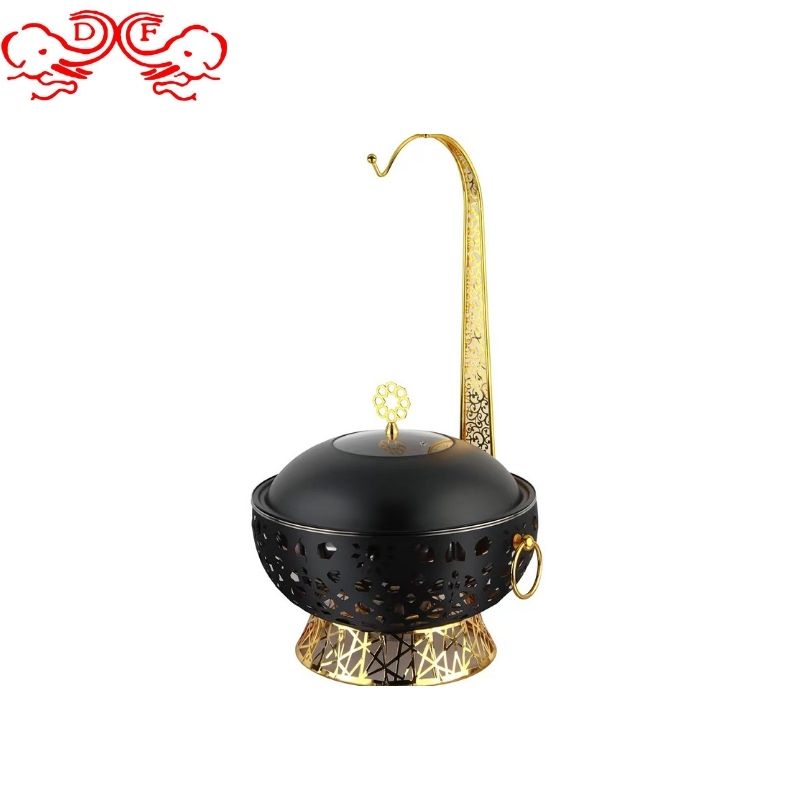 DF68093 stainless steel dining stove, round with lid, alcohol heating, rotating golden buffet pot, constant temperature hanging pot, DF TRADINGHOUSE Specification image