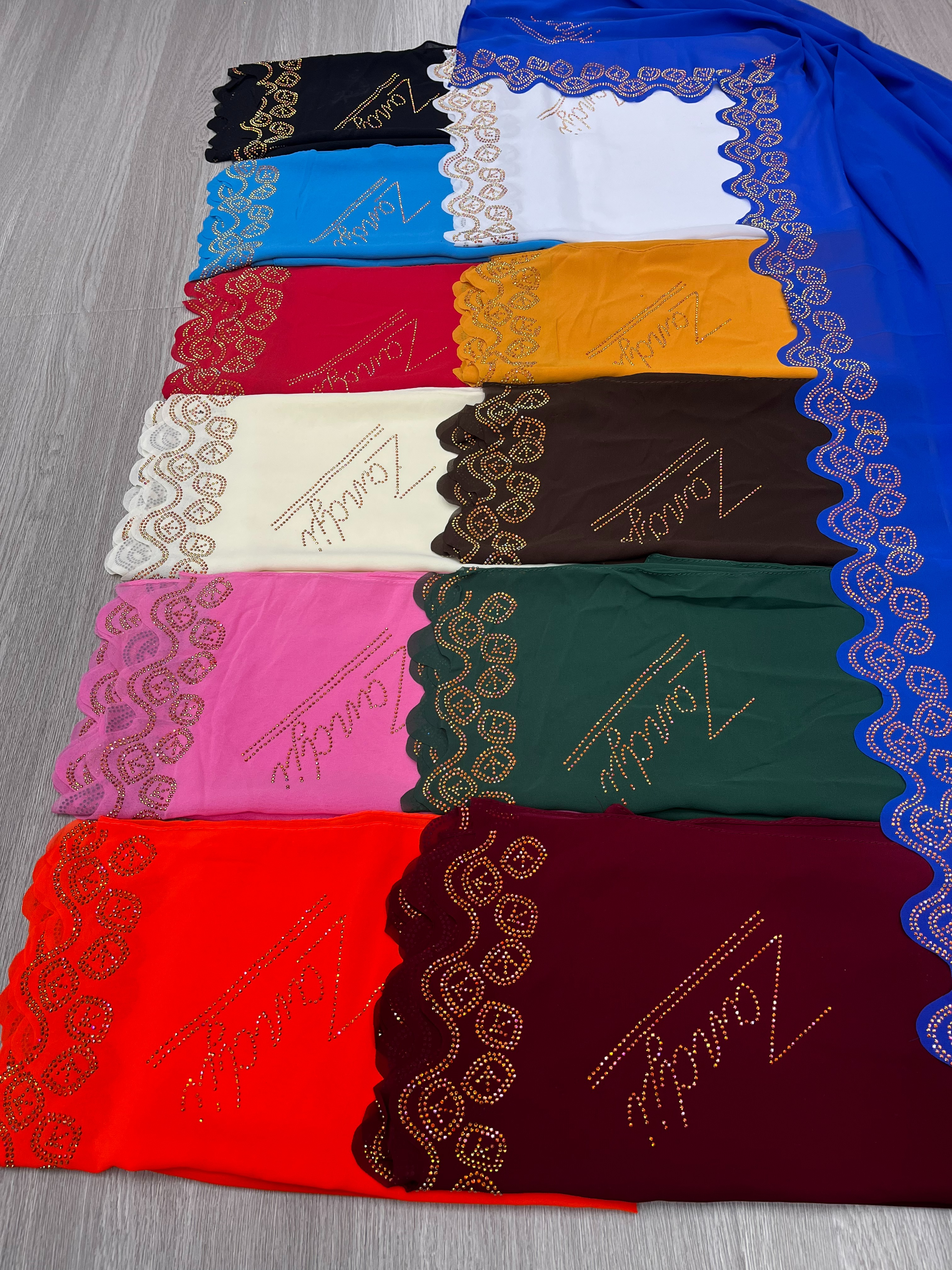 Malay Hot Diamond Rhinestone Monochrome Women's Chiffon Scarf New Breathable Refreshing Neck Long Scarf Hw001