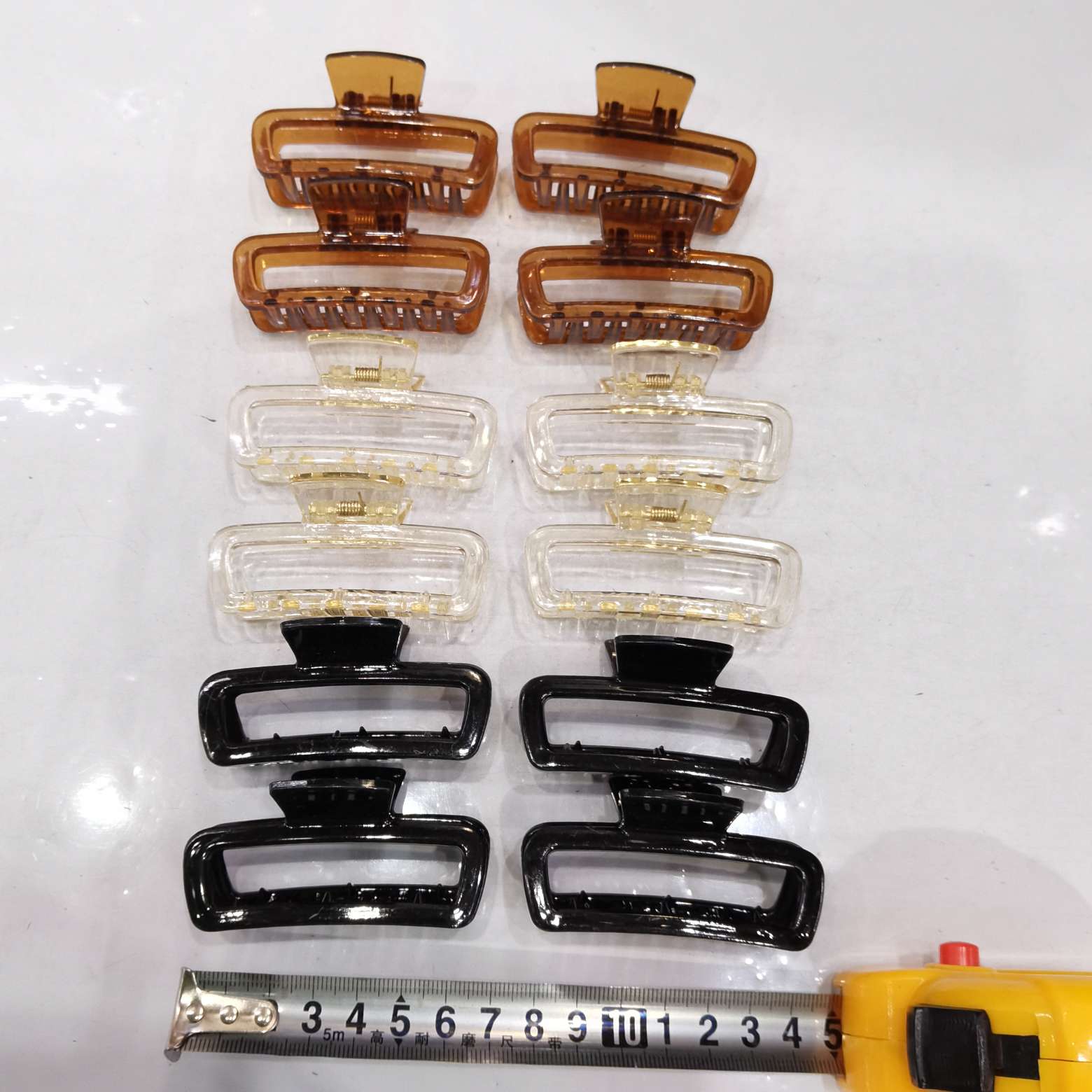 Transparent black coffee-dyed combination hair clip, popular square semi-round M-claw style Specification image