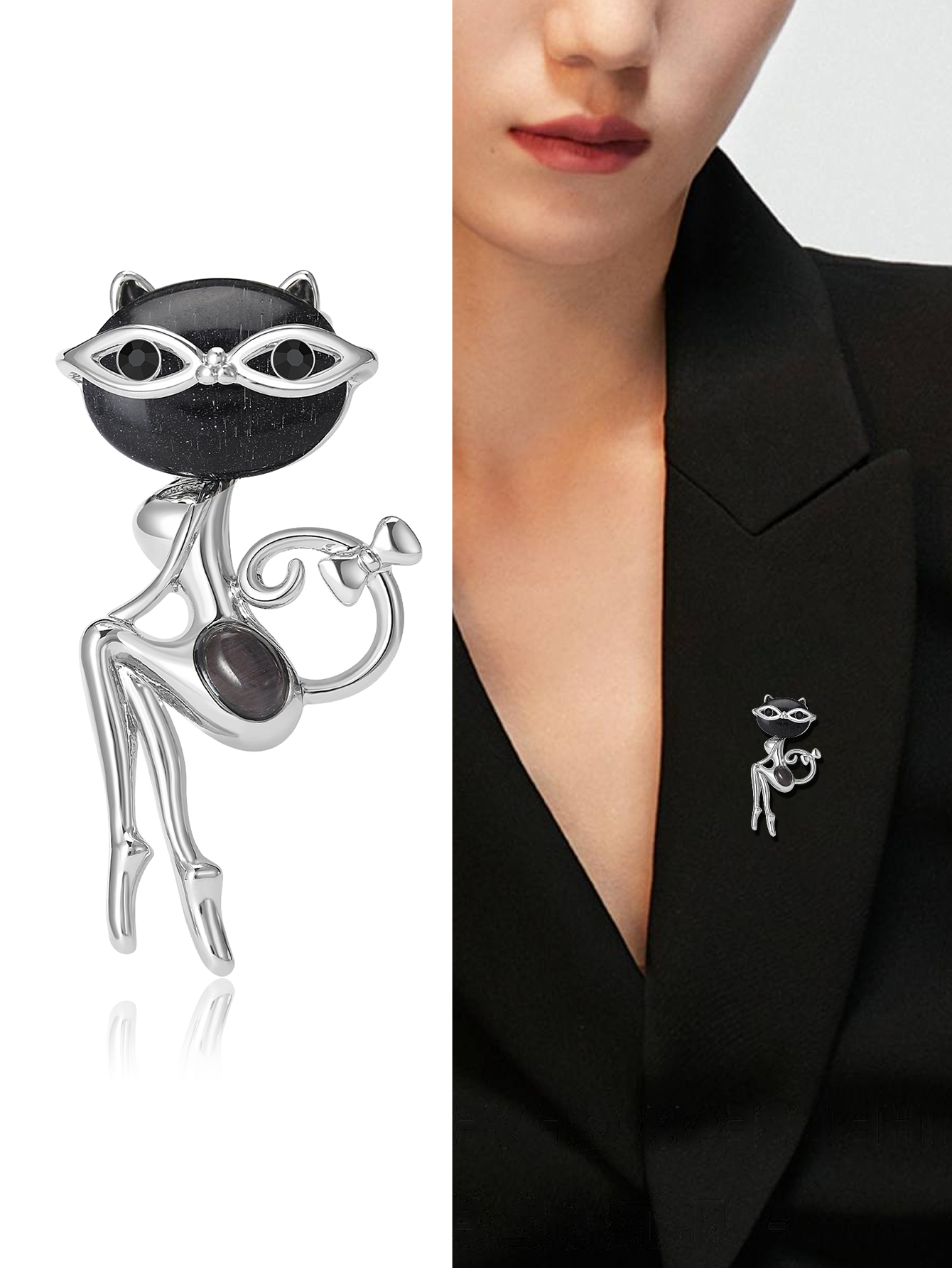 Ziyang Accessories 2023 New Chinese-style water diamond cat's eye Fox brooch, high-end women's personalized and fashionable brooch, elegant brooch, coat cardigan with accessories factory direct sales